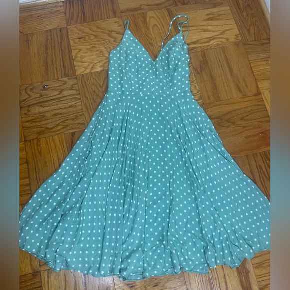 Ina Mint  mini 100 % rayon summer Green Dress with White Dots L - Picture 5 of 7